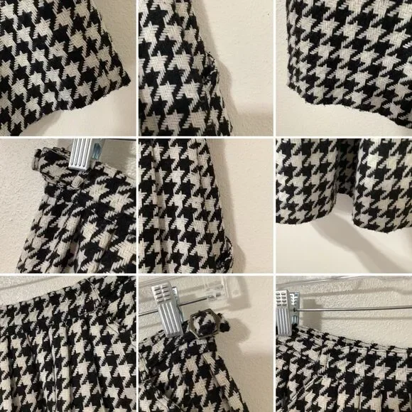 Houndstooth Academic Light Academia Preppy Retro Old Money Pleated Skirt Sz 0 - Picture 10 of 10